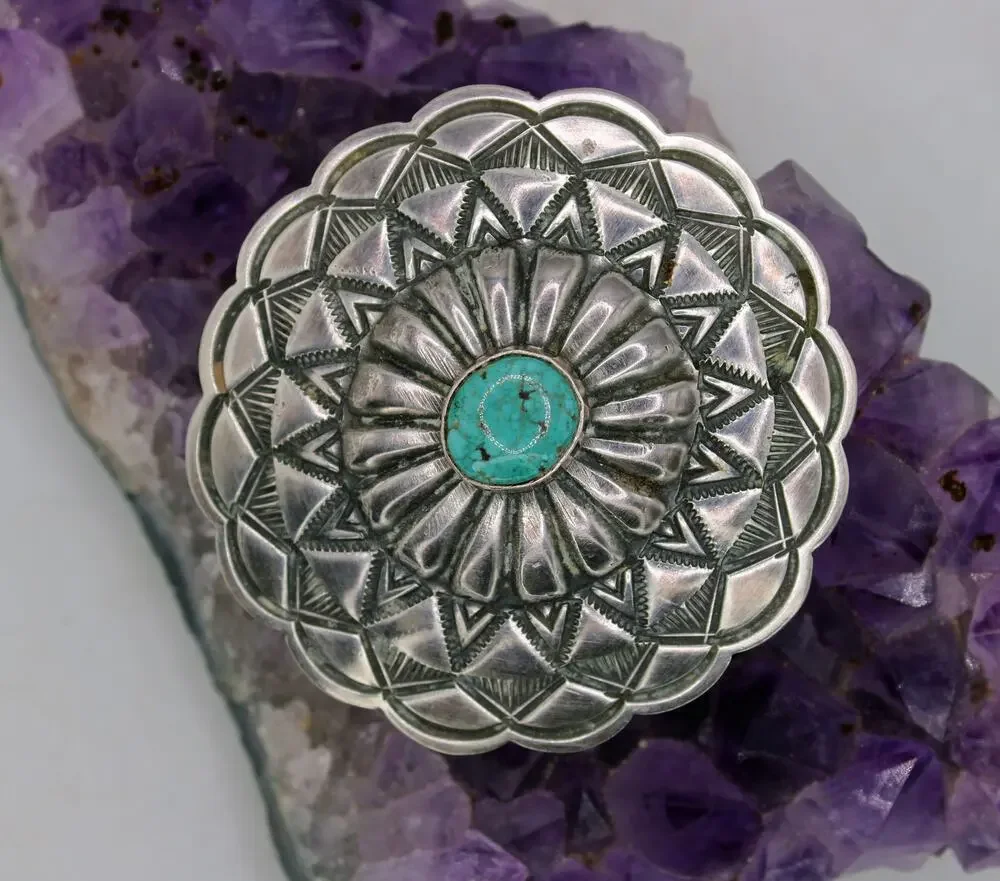 B. Morgan Sterling Silver Turquoise Concho Brooch
